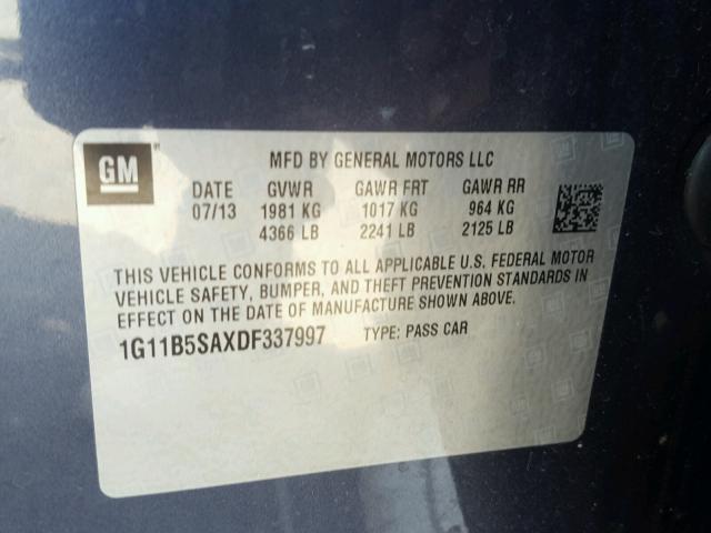 1G11B5SAXDF337997 - 2013 CHEVROLET MALIBU LS ლურჯი ფოტო 10