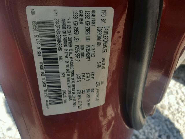 2A4GF48456R849206 - 2006 CHRYSLER PACIFICA RED photo 10