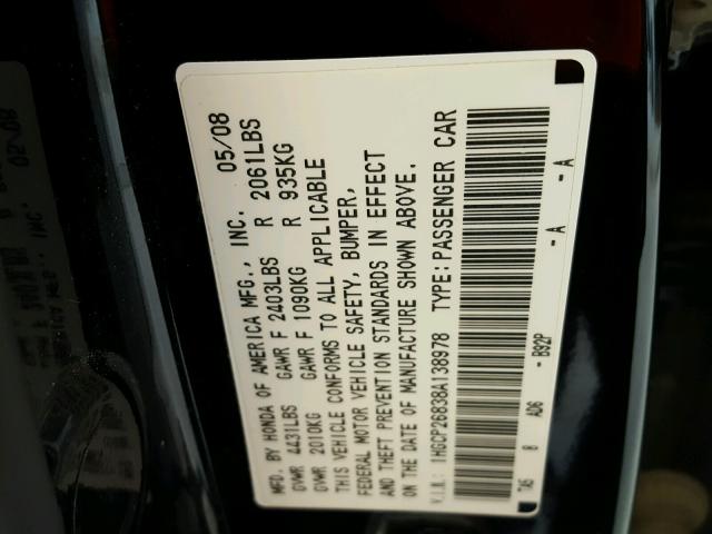 1HGCP26838A138978 - 2008 HONDA ACCORD EXL BLACK photo 10