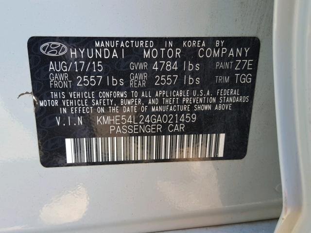 KMHE54L24GA021459 - 2016 HYUNDAI SONATA PLU BLUE photo 10