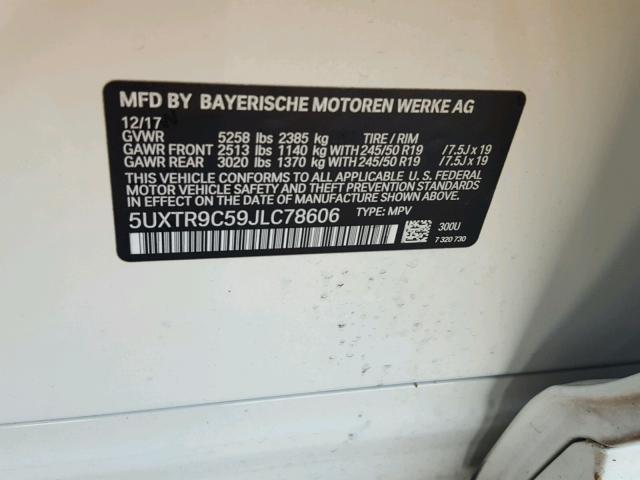 5UXTR9C59JLC78606 - 2018 BMW X3 XDRIVEM WHITE photo 10