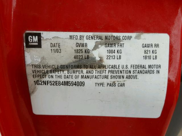 1G2NF52E84M594009 - 2004 PONTIAC GRAND AM S Qırmızı foto 10