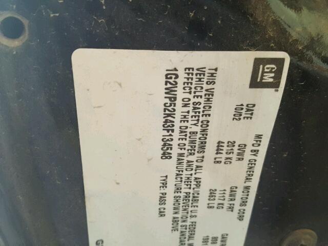 1G2WP52K43F134548 - 2003 PONTIAC GRAND PRIX შავი ფოტო 10