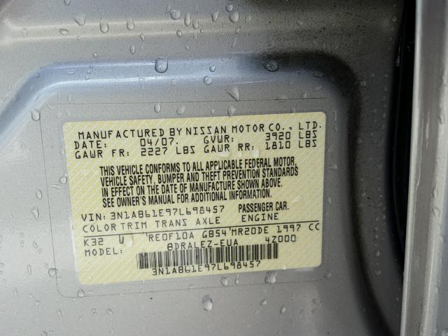 3N1AB61E97L698457 - 2007 NISSAN SENTRA 2.0 TAN photo 10