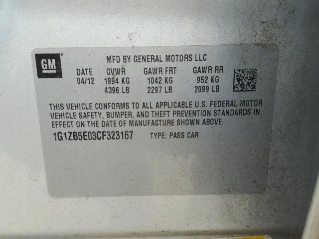 1G1ZB5E03CF323167 - 2012 CHEVROLET MALIBU LS GREEN photo 10