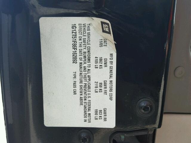 1G1ZT51F86F162892 - 2006 CHEVROLET MALIBU LT Қара фото 10