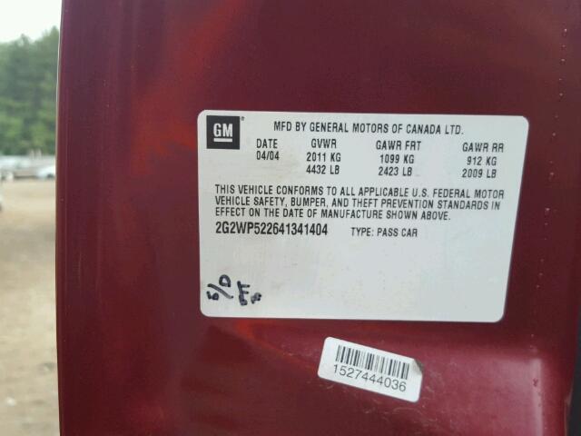 2G2WP522641341404 - 2004 PONTIAC GRAND PRIX Կարմիր լուսանկար 10