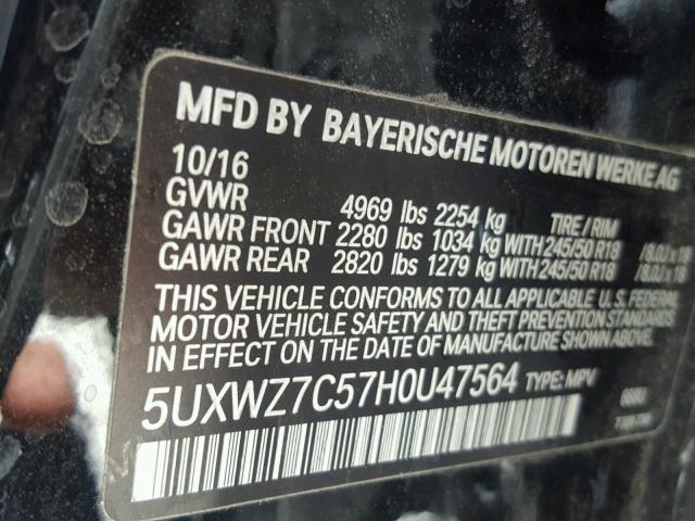 5UXWZ7C57H0U47564 - 2017 BMW X3 SDRIVE2 BLACK photo 10