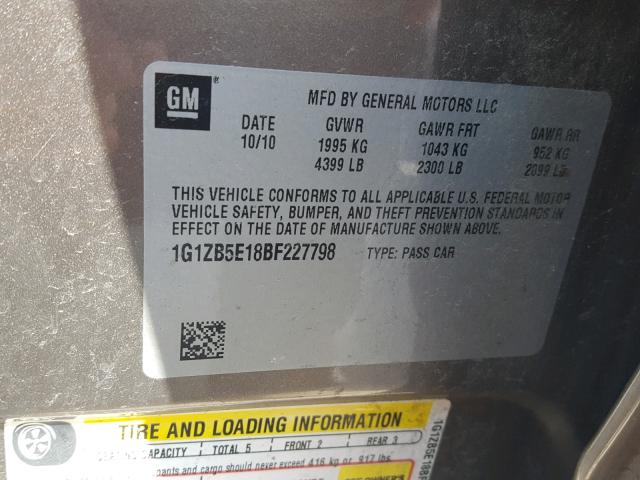 1G1ZB5E18BF227798 - 2011 CHEVROLET MALIBU LS 棕色 照片 10