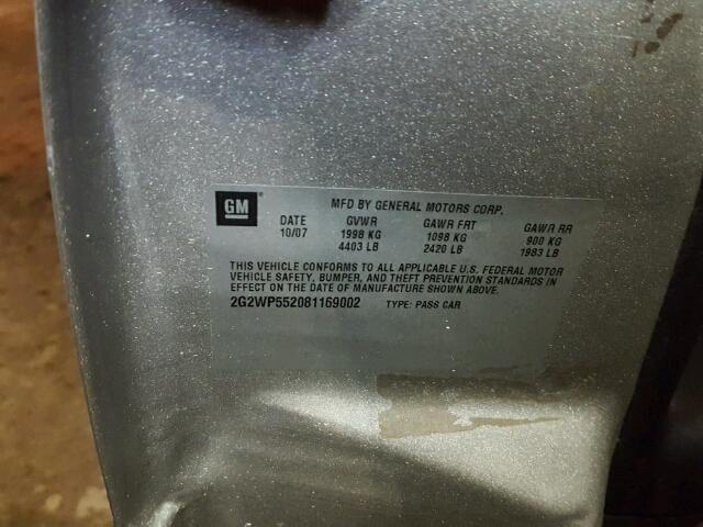 2G2WP552081169002 - 2008 PONTIAC GRAND PRIX SILVER photo 10