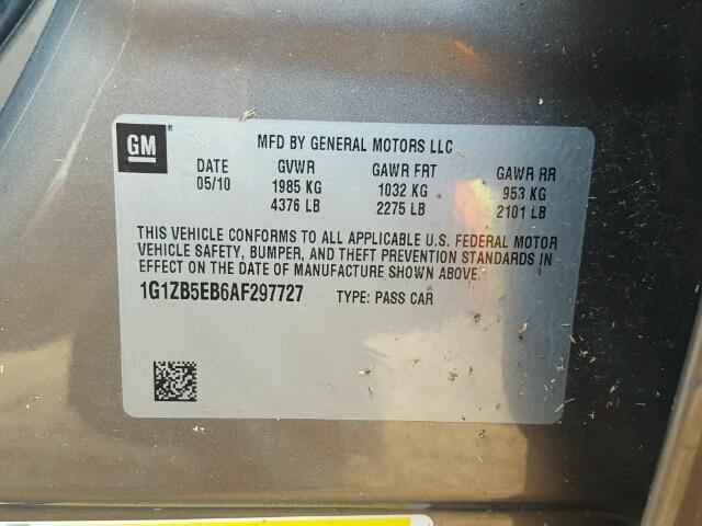 1G1ZB5EB6AF297727 - 2010 CHEVROLET MALIBU GRAY photo 10