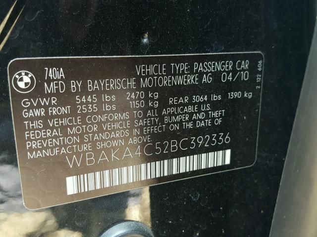 WBAKA4C52BC392336 - 2011 BMW 740 I BLACK photo 10