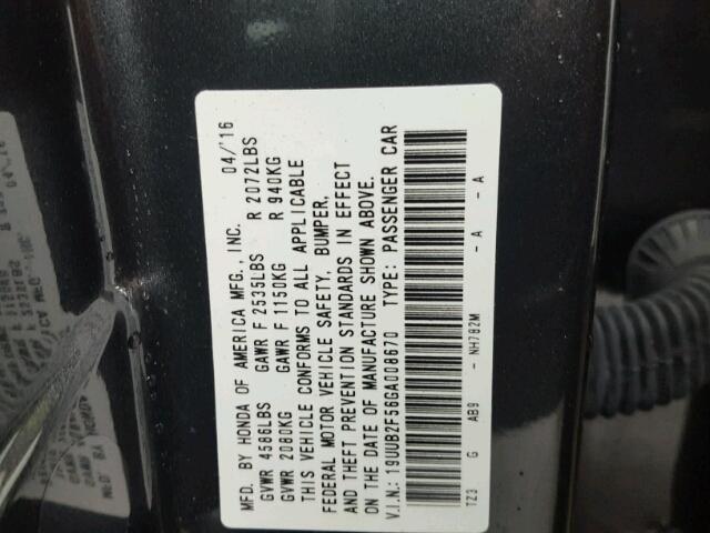 19UUB2F56GA008670 - 2016 ACURA TLX TECH CHARCOAL photo 10