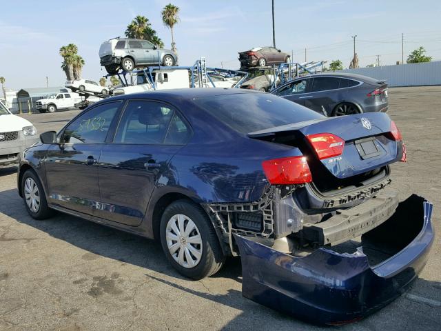 3VW2K7AJ2EM392595 - 2014 VOLKSWAGEN JETTA BASE BLUE photo 3