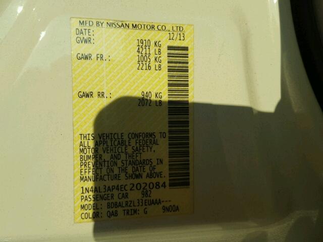 1N4AL3AP4EC202084 - 2014 NISSAN ALTIMA 2.5 WHITE photo 10