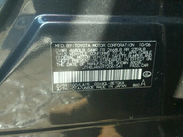 JTHBJ46G972061541 - 2007 LEXUS ES GRAY photo 10