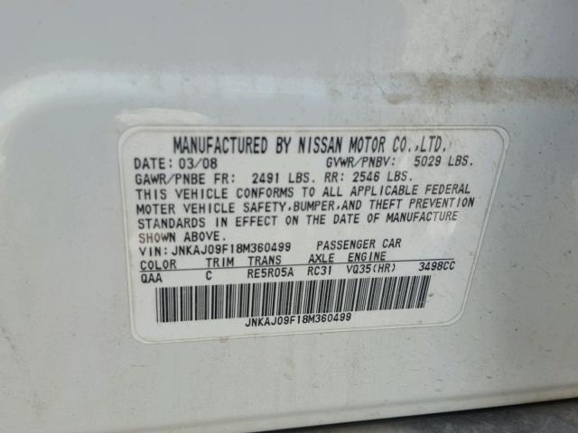 JNKAJ09F18M360499 - 2008 INFINITI EX35 BASE WHITE photo 10