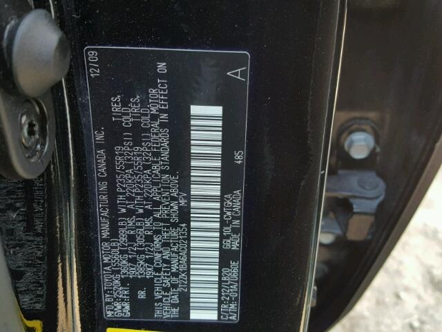 2T2ZK1BA6AC021354 - 2010 LEXUS RX 350 BLACK photo 10