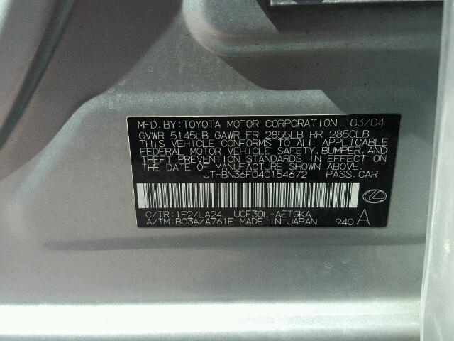 JTHBN36F040154672 - 2004 LEXUS LS 430 SILVER photo 10