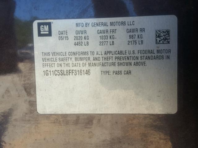 1G11C5SL8FF316146 - 2015 CHEVROLET MALIBU 1LT გრაფიტი ფოტო 10