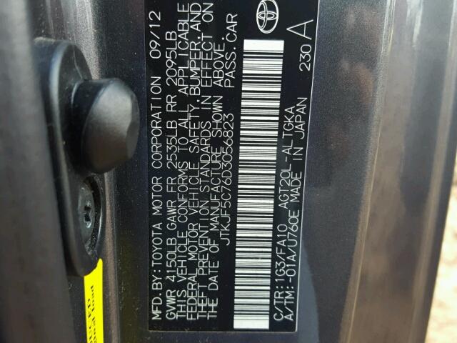 JTKJF5C76D3056823 - 2013 SCION TC GRAY photo 10