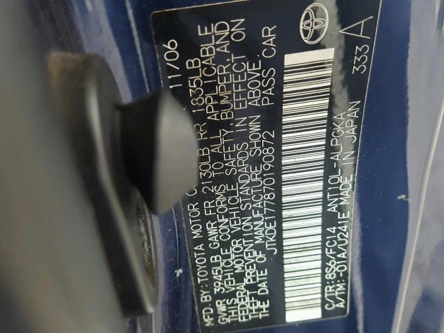 JTKDE177870190872 - 2007 TOYOTA SCION TC 蓝色 照片 10