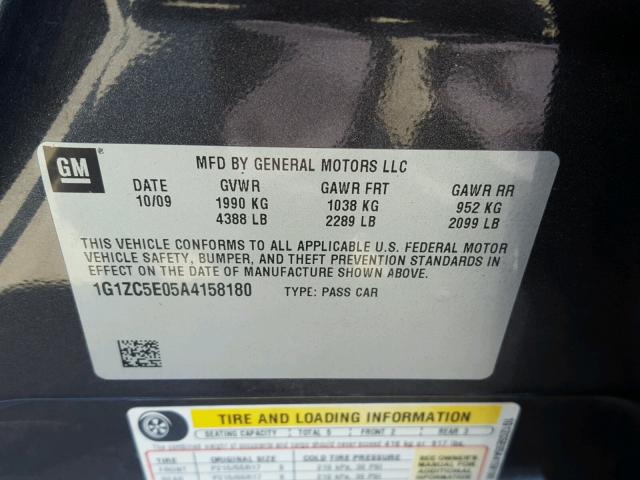 1G1ZC5E05A4158180 - 2010 CHEVROLET MALIBU 1LT GRAY photo 10