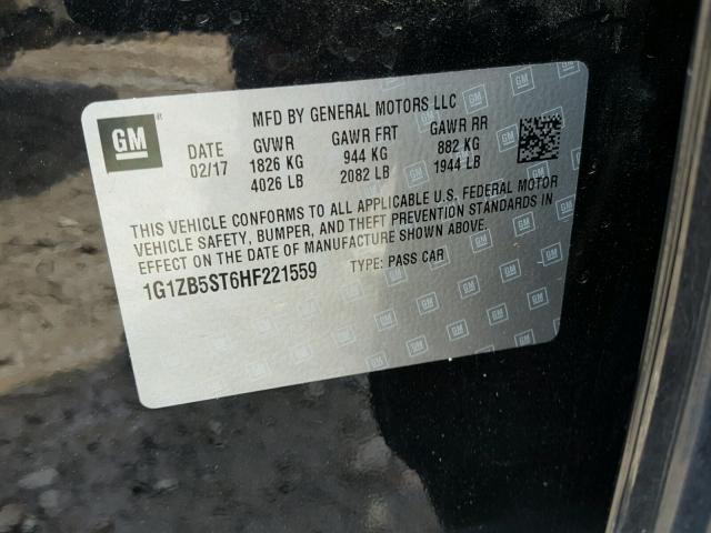 1G1ZB5ST6HF221559 - 2017 CHEVROLET MALIBU LS შავი ფოტო 10