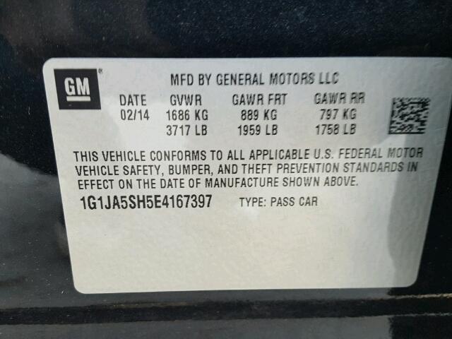 1G1JA5SH5E4167397 - 2014 CHEVROLET SONIC LS 黑色 照片 10