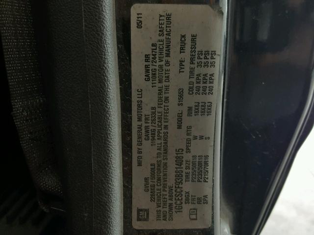 1GCESCF93B8140815 - 2011 CHEVROLET COLORADO L BLACK photo 10