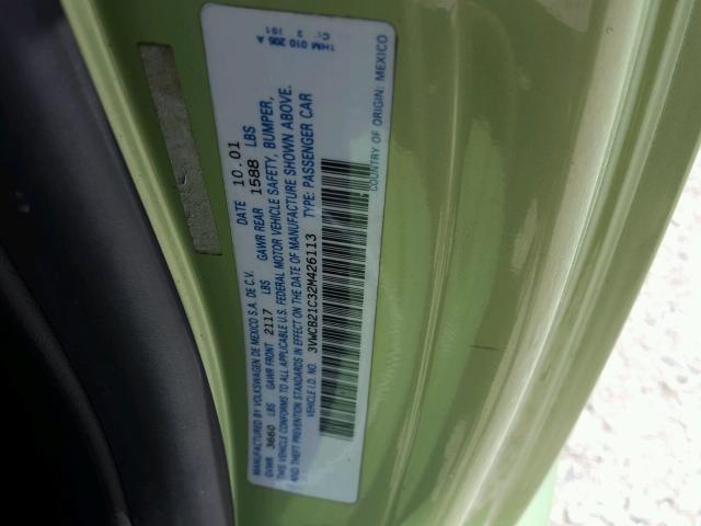 3VWCB21C32M426113 - 2002 VOLKSWAGEN NEW BEETLE 绿色 照片 10