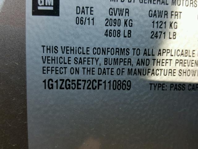 1G1ZG5E72CF110869 - 2012 CHEVROLET MALIBU LTZ 棕色 照片 10