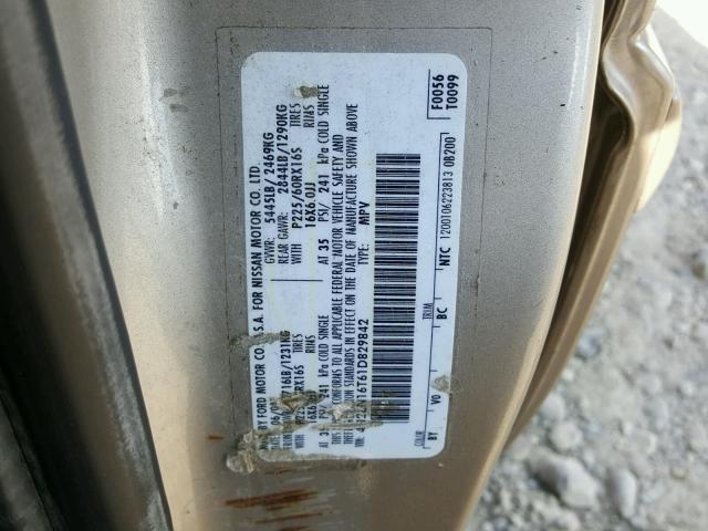 4N2ZN16T61D829842 - 2001 NISSAN QUEST SE TAN photo 10