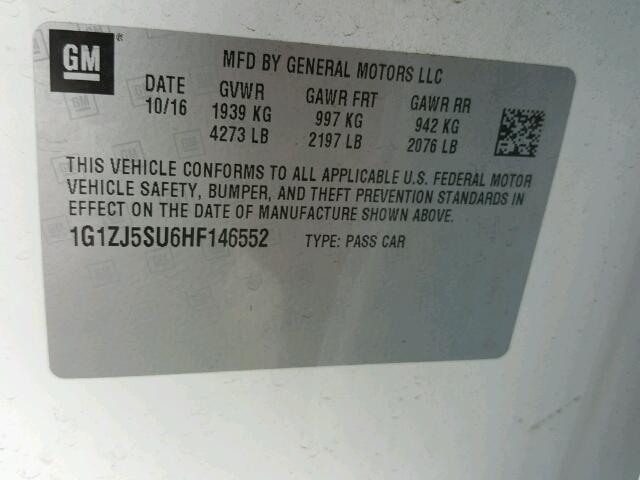 1G1ZJ5SU6HF146552 - 2017 CHEVROLET MALIBU HYB 白色 照片 10