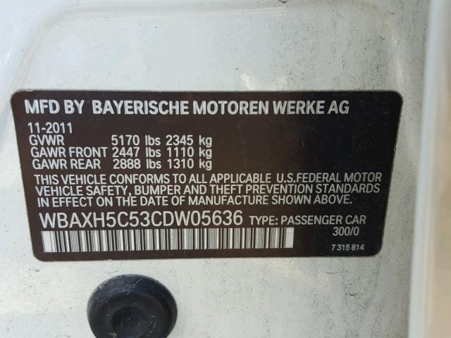 WBAXH5C53CDW05636 - 2012 BMW 528 XI WHITE photo 10