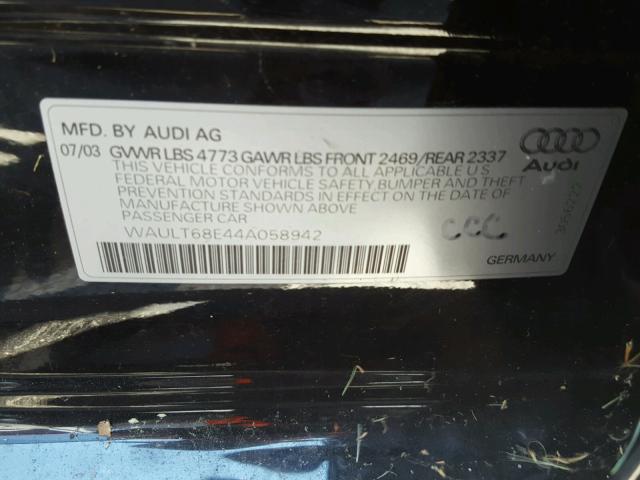 WAULT68E44A058942 - 2004 AUDI A4 3.0 QUA BLACK photo 10