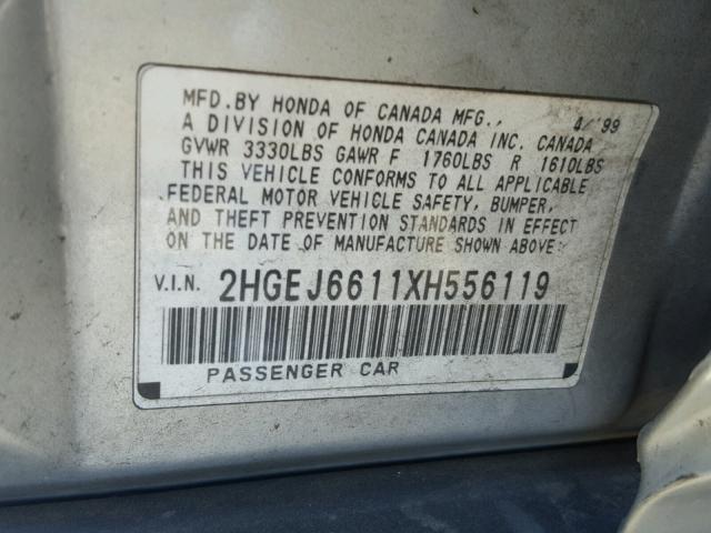 2HGEJ6611XH556119 - 1999 HONDA CIVIC BASE SILVER photo 10