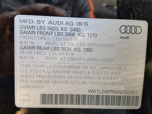 WA1L2AFP6GA055391 - 2016 AUDI Q5 PREMIUM BLACK photo 10