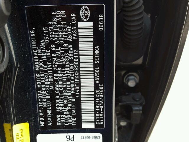 4T4BF1FKXFR500112 - 2015 TOYOTA CAMRY LE ლურჯი ფოტო 10