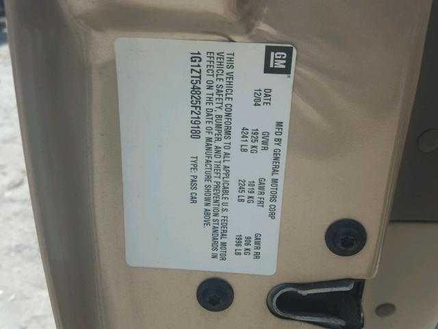 1G1ZT54825F219180 - 2005 CHEVROLET MALIBU LS თაფლისფერი ფოტო 10