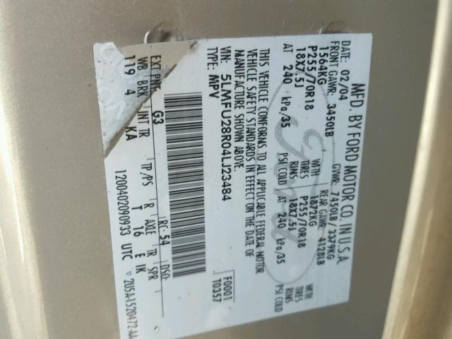 5LMFU28R04LJ23484 - 2004 LINCOLN NAVIGATOR TAN photo 10