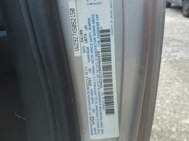 3VWCC21C9XM460979 - 1999 VOLKSWAGEN NEW BEETLE 银色 照片 10