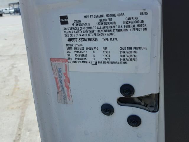 4NUDS13SX52704334 - 2005 ISUZU ASCENDER S 白色 照片 10