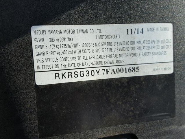 RKRSG30Y7FA001685 - 2015 YAMAHA XC155 BLUE photo 10