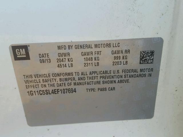 1G11C5SL4EF107694 - 2014 CHEVROLET MALIBU 1LT 白色 照片 10