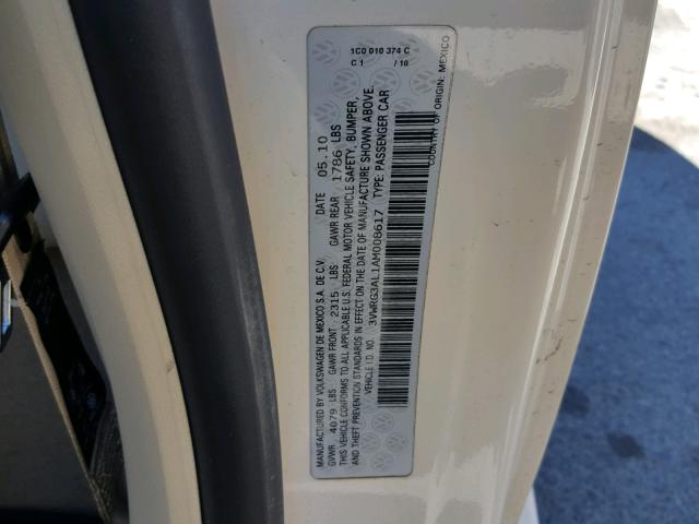 3VWRG3AL1AM008617 - 2010 VOLKSWAGEN NEW BEETLE 奶油色 照片 10