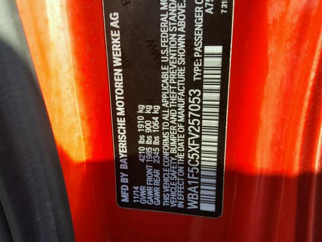 WBA1F5C5XFV257053 - 2015 BMW 228 I RED photo 10