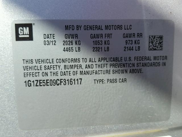 1G1ZE5E09CF316117 - 2012 CHEVROLET MALIBU LTZ 银色 照片 10