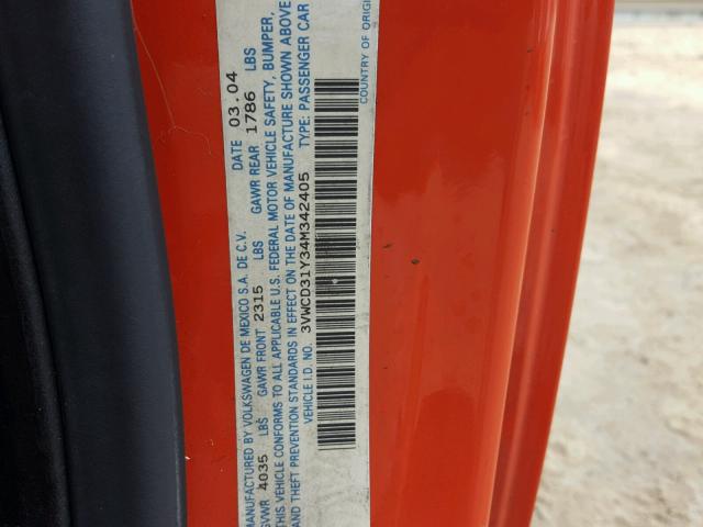 3VWCD31Y34M342405 - 2004 VOLKSWAGEN NEW BEETLE 橙色 照片 10