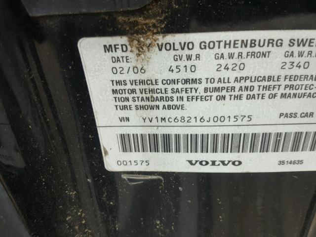 YV1MC68216J001575 - 2006 VOLVO C70 T5 BLACK photo 10